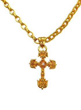 ch克罗经典镀24k金火焰镶钻十字架吊坠项链个性轻奢气质男女项链