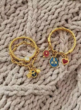 柯梦兰同款链条流苏戒指女款古法烧蓝宫廷风叠戴气质百搭珐琅指环