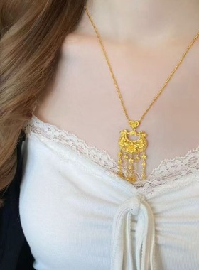 如意璎珞锁镂空繁花似锦流苏项链新中式花丝锁包坠链