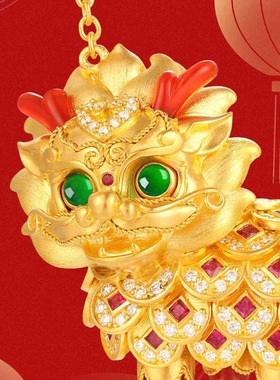 宫廷古法金色麒麟祥瑞红色吊坠点钻挂坠时尚轻奢呆萌锁骨链