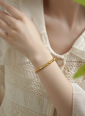 手工编织黄金色古法沙金盘缠手串素圈复古霸气小众随性慵懒风手链