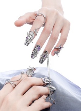 原创仙酷穿戴指甲戒指护甲神器护指套蝴蝶个性美甲开口戒