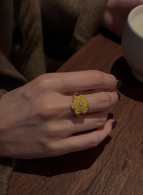 中古高级感古法花丝珐琅彩小方糖戒指小众南洋中古风轻奢戒指