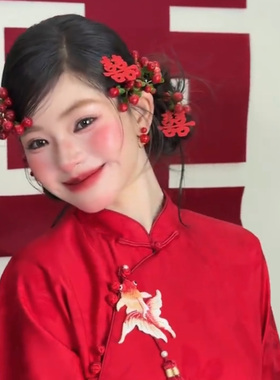 新中式红色喜字发夹婚礼头饰