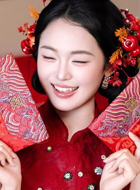 新娘中式古装红色果花发夹