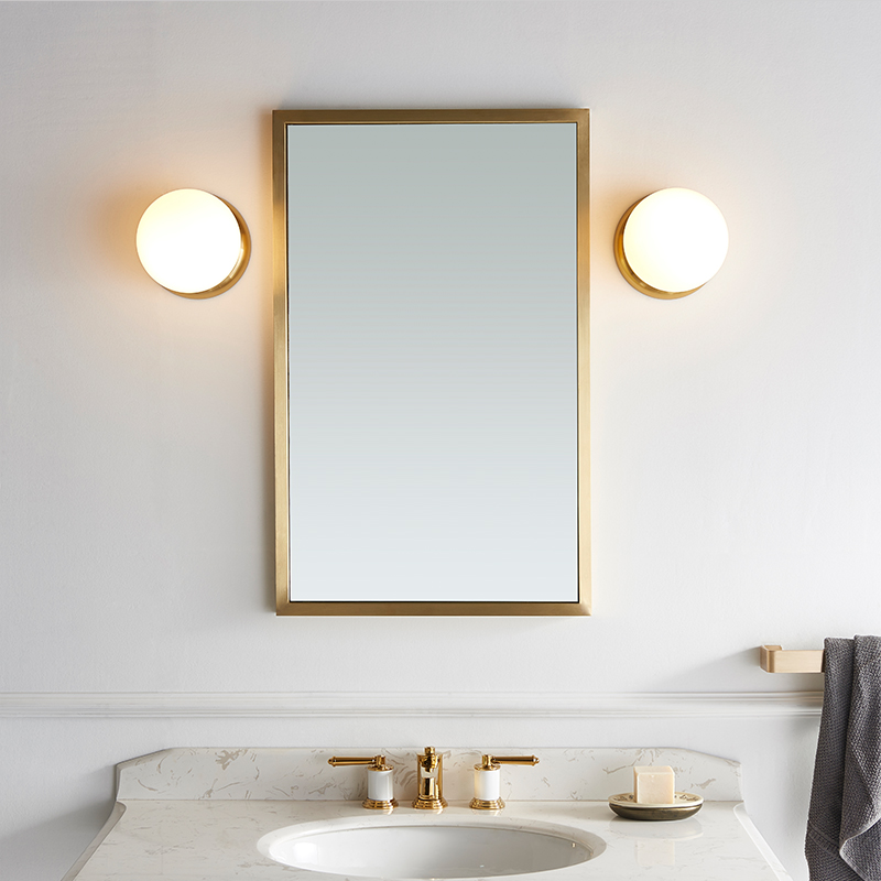 雅缇北欧黄铜方形浴室镜轻奢卫浴镜ins穿衣镜卫生间壁挂镜子