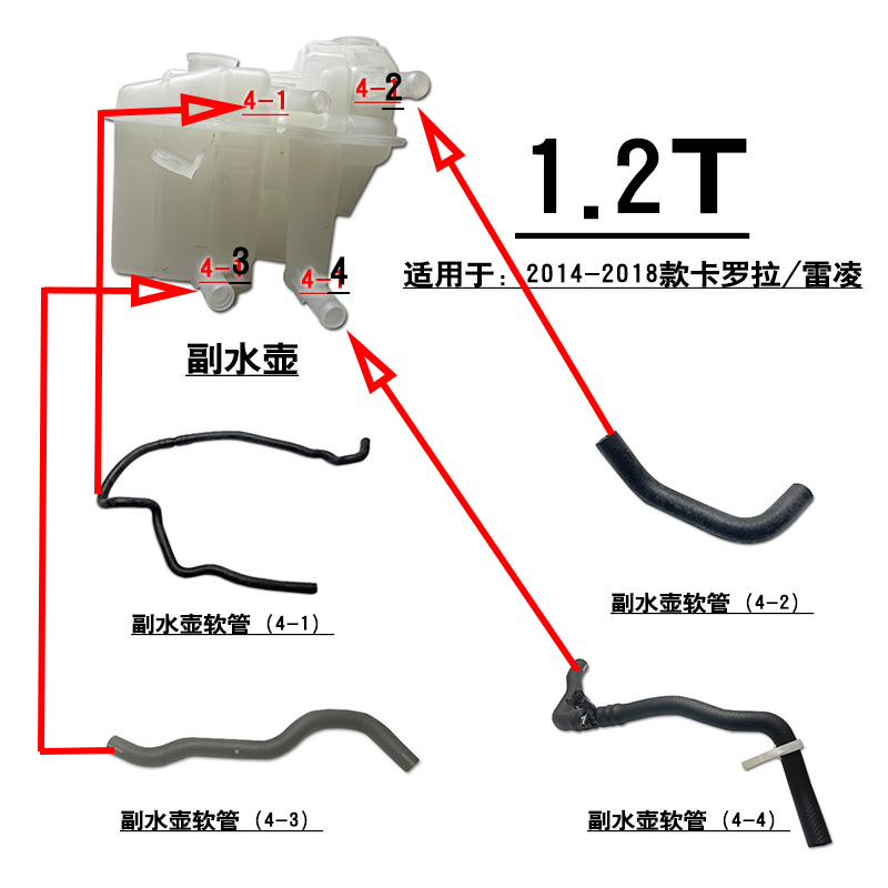 适用17 18年款卡罗拉雷凌1.2T水箱副水壶进出水软管冷却液回水管