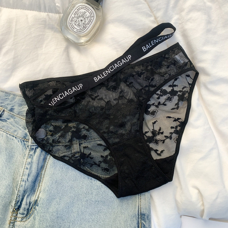 英文欧美新款性感蕾丝内裤女纯欲风无痕绑带镂空女生黑色低腰短裤,淘宝优惠券,粉丝福利购,淘宝优惠卷