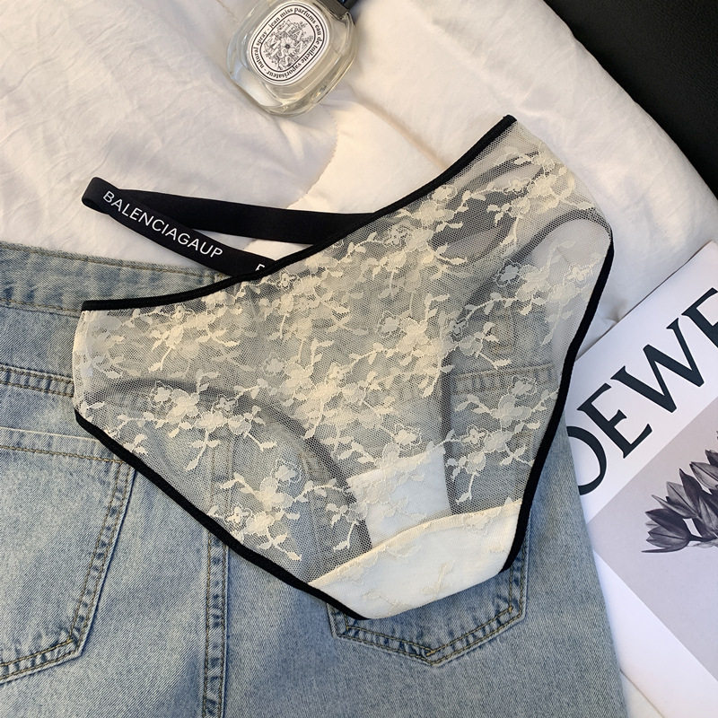 英文欧美新款性感蕾丝内裤女纯欲风无痕绑带镂空女生黑色低腰短裤,淘宝优惠券,粉丝福利购,淘宝优惠卷