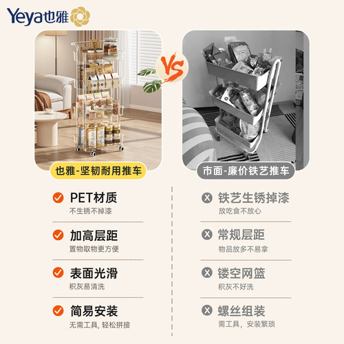 也雅零食置物架小推车玩具高颜值客厅收纳架子多层落地移动储物架 - 图2