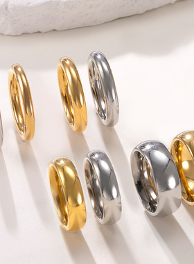 厚版光面不锈钢男女素圈戒指