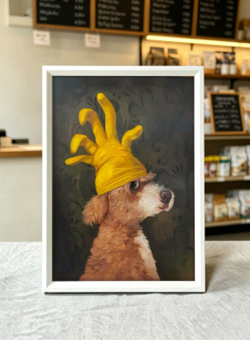 小众搞怪仿油画萌犬带框装饰画
