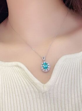 广西梧州培育宝石厂家人造钇铝榴石帕拉伊巴项链s925银镶锁骨链