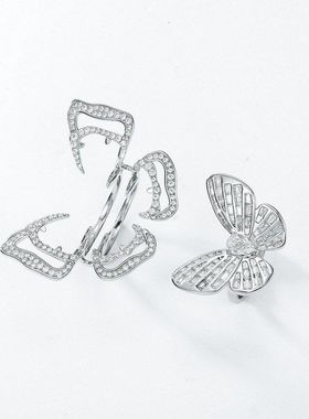 欧美个性夸张蝴蝶设计高碳钻戒指轻奢时尚S925银纯银戒指跨境热卖