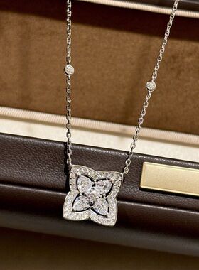 S925纯银莲花满钻四钻项链满钻精工高级感轻奢百搭锁骨链2026新款