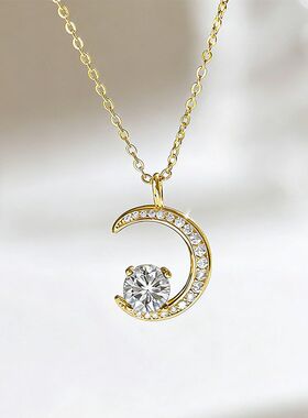 S925银莫桑石项链月牙星月吊坠轻奢百搭锁骨链现货工厂2026新款