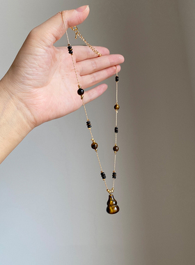 新中式虎眼石葫芦项链女毛衣链