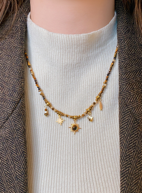 美拉德虎眼石串珠吊坠项链女配饰