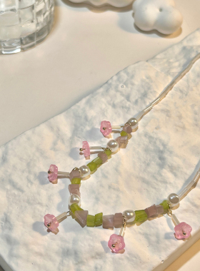 粉色花朵串珠项链女春夏新款甜美超仙少女高级感锁骨链时尚颈链