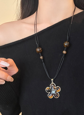 美拉德豹纹爱心编织绳项链女配饰