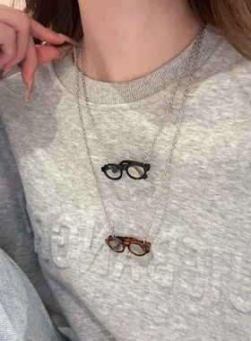 迷你眼镜吊坠项链女秋冬毛衣链