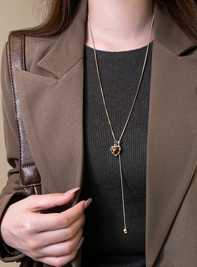 美拉德复古爱心虎眼石项链女配饰