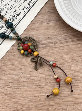 民族风陶瓷长款编绳项链女配饰