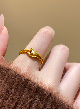 金色镂空钱币小马开口戒指女指环