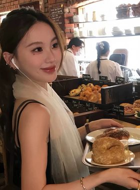 白色欧根纱长条丝巾项链披肩