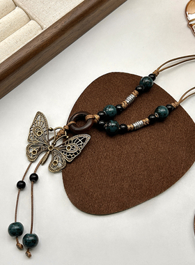 新中式复古长款蝴蝶项链女款波西米亚民族风高级感轻奢毛衣链配饰