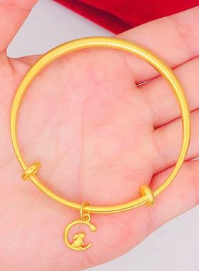 时尚潮流铜镀金沙金古法素面推拉