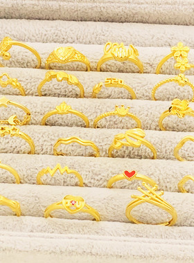 沙金戒指女铜镀金花朵久不掉色