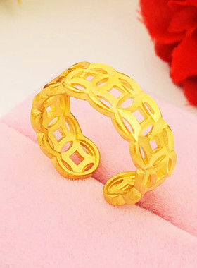 沙金小戒指戒子蝴蝶花朵铜镀金女