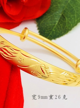 古法珍珠镍沙金手镯龙凤高货推拉