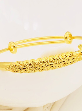 花丝孔雀手镯铜镀金仿金镯子推拉