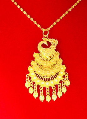 女款沙金闪亮孔雀凤凰项坠