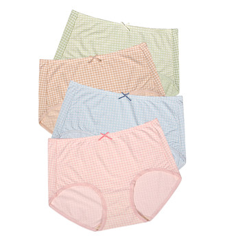 Aisha underwear women's 5A antibacterial crotch viscose fresh plaid mid-waist large size belly control four box gift box