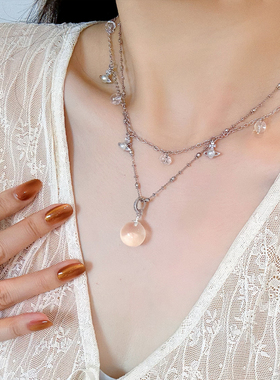 蜜蜂妈白水晶土星吊坠项链女