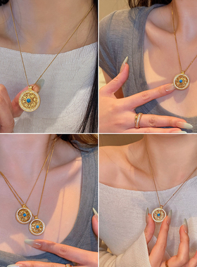 可转动蓝松石八宝罗盘项链女