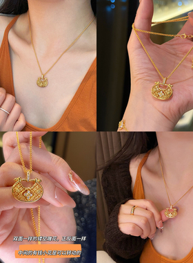 金店同款双面镂空有钱花锁包项链