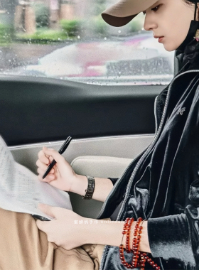 赵丽颖同款天然血珀三圈手串莲花