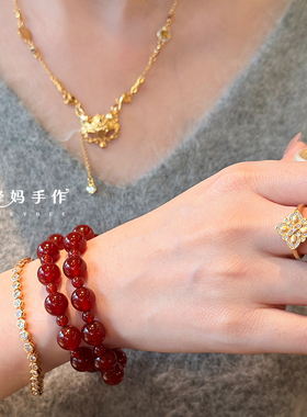 赵露思同款天然红玛瑙双圈手串女