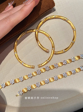 拉丝竹节手镯女节节高升螺旋镶钻