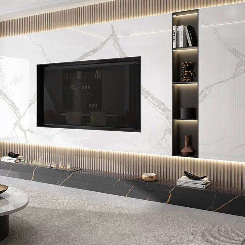 Stainless steel TV niche embedded 75/85/100/65 inch Internet celebrity custom background TV cabinet one-piece metal