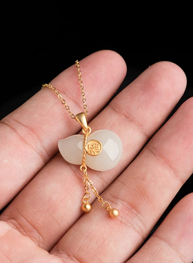 纯银天然和田玉葫芦项链白玉福字福禄玉石锁骨链高级礼物