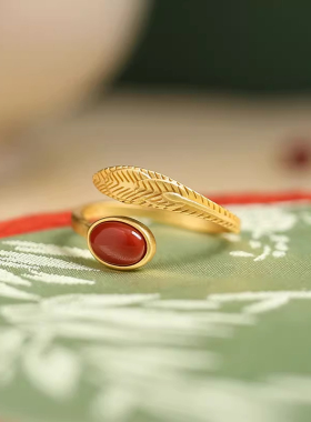 天然碧玉南红和田玉戒指女款纯银玉石古风复古小众玉戒指
