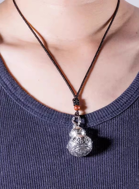 99足银吊坠葫芦项链空心可打开