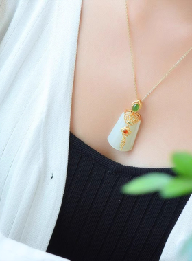 宫廷国潮和田玉吊坠女纯银复古项链流苏送长辈老婆妈妈生日礼物