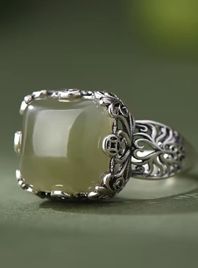 纯银方糖和田玉戒指女款复古高级感食指指环2025新款