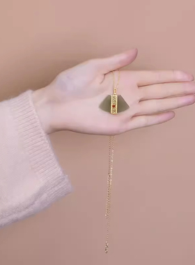 个性扇形纯银高档天然和田玉青玉女士款含链吊坠挂坠饰